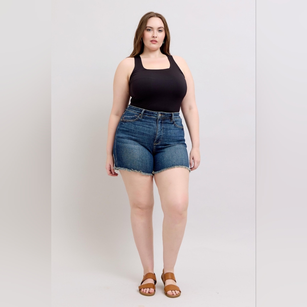 Judy Blue High Rise Tummy Control Shield Pocket Frayed Hem Shorts Various NEW - Picture 6 of 16